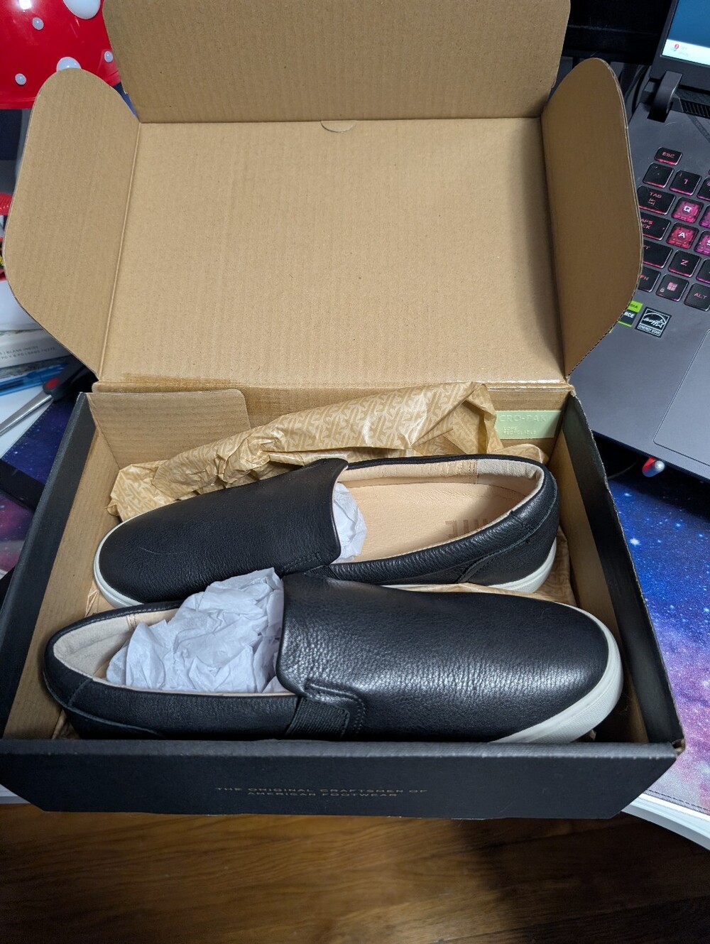 Frye Black Leather Slip-On Loafers with White Sole